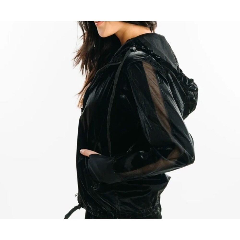 ZYIA Active Glossy Bomber Jacket Black Hooded Full Zip Lightweight Womens XXXL